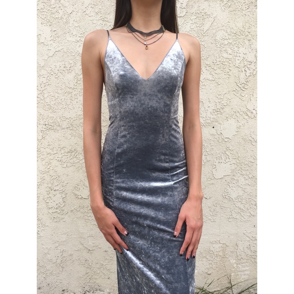 FREE PEOPLE gray/silver velvet gown